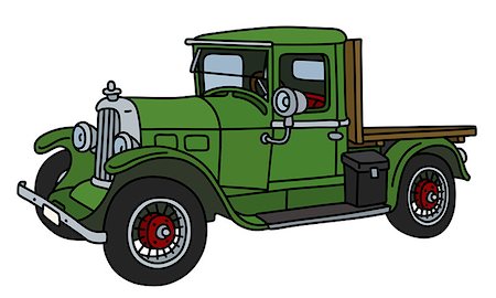 The vector illustration of a vintage green lorry Fotografie stock - Microstock e Abbonamento, Codice: 400-09152690