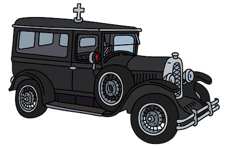 The vector illustration of a vintage black funeral car Fotografie stock - Microstock e Abbonamento, Codice: 400-09152693