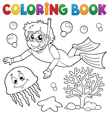 simsearch:400-08052219,k - Coloring book boy snorkel diver - eps10 vector illustration. Stock Photo - Budget Royalty-Free & Subscription, Code: 400-09152808