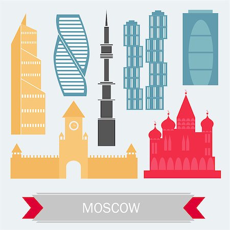 simsearch:400-08161432,k - Moscow Russia with Color Buildings - icon set. Vector Illustration. Business Travel and Tourism Illustration with Modern Architecture. Stock Photo - Budget Royalty-Free & Subscription, Code: 400-09152803