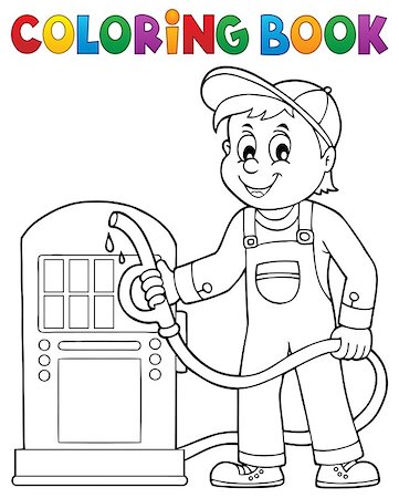 Coloring book gas station worker theme 1 - eps10 vector illustration. Stock Photo - Budget Royalty-Free & Subscription, Code: 400-09152812
