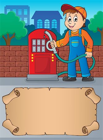 Small parchment and gas station worker - eps10 vector illustration. Stock Photo - Budget Royalty-Free & Subscription, Code: 400-09152848