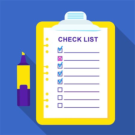 simsearch:400-08132580,k - Checklist on a sheet of paper. Flat vector cartoon illustration. Objects isolated on white background. Stock Photo - Budget Royalty-Free & Subscription, Code: 400-09152924