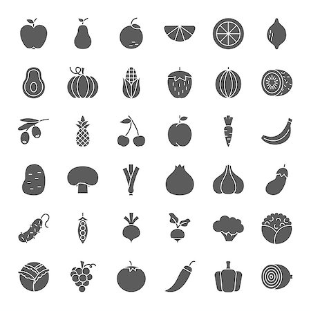 simsearch:400-07822969,k - Fruit Vegetable Solid Web Icons. Vector Set of Food Glyphs. Stock Photo - Budget Royalty-Free & Subscription, Code: 400-09152936