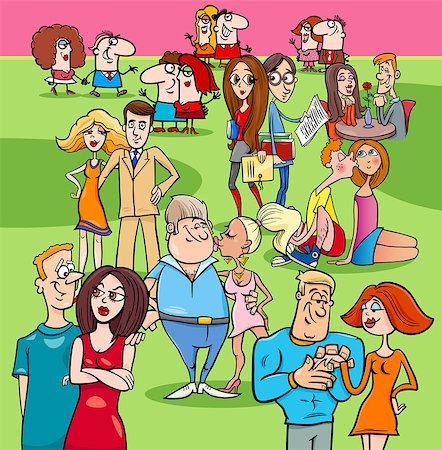 Cartoon Illustration of Women and Men Couples in Love Group Stock Photo - Budget Royalty-Free & Subscription, Code: 400-09152969