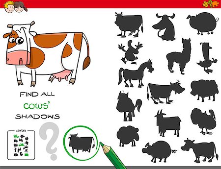 Cartoon Illustration of Finding All Cows Shadows Educational Activity for Children Stock Photo - Budget Royalty-Free & Subscription, Code: 400-09152976