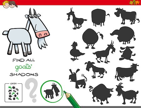 Cartoon Illustration of Finding All Goats Shadows Educational Activity for Children Stock Photo - Budget Royalty-Free & Subscription, Code: 400-09152977