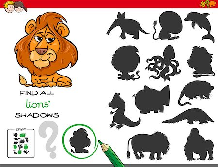 simsearch:400-09051285,k - Cartoon Illustration of Finding All Lions Shadows Educational Activity for Children Stock Photo - Budget Royalty-Free & Subscription, Code: 400-09152978