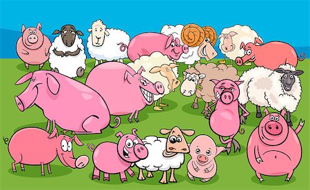 simsearch:400-09050259,k - Cartoon Illustration of Funny Pigs and Sheep Farm Animal Characters Group Foto de stock - Royalty-Free Super Valor e Assinatura, Número: 400-09152979