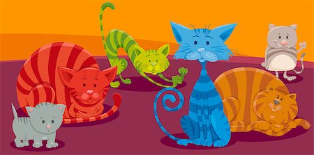 simsearch:400-08400816,k - Cartoon Illustration of Funny Cats or Kittens Animal Characters Group Stock Photo - Budget Royalty-Free & Subscription, Code: 400-09152988