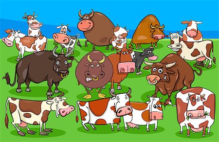 simsearch:400-09050259,k - Cartoon Illustration of Funny Cows and Bulls Farm Animal Characters Group Foto de stock - Royalty-Free Super Valor e Assinatura, Número: 400-09152980