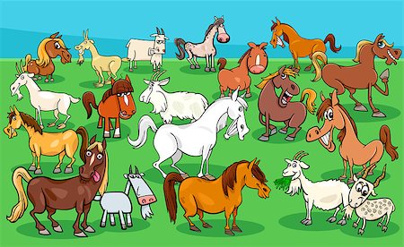 simsearch:400-09050259,k - Cartoon Illustration of Funny Horses and Goats Farm Animal Characters Group Foto de stock - Royalty-Free Super Valor e Assinatura, Número: 400-09152981