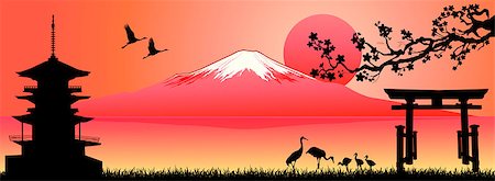 Silhouette Fuji mountain at sunset. Landscape, Mount Fuji. Mount Fuji on a pink background. Stock Photo - Budget Royalty-Free & Subscription, Code: 400-09153120