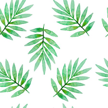 simsearch:400-09011216,k - Tropical watercolor seamless pattern with green palm leaves on a white background Foto de stock - Super Valor sin royalties y Suscripción, Código: 400-09153134