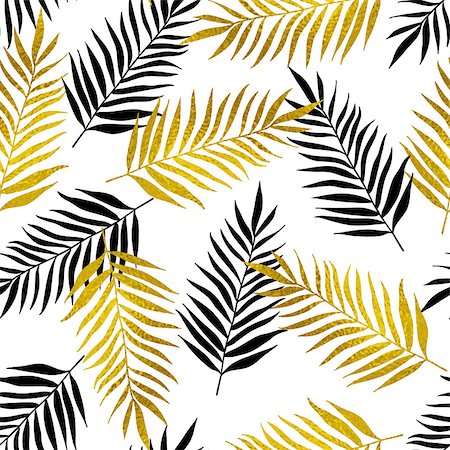 simsearch:400-09011216,k - Decorative tropical seamless pattern with black and golden palm leaves on a white background Foto de stock - Super Valor sin royalties y Suscripción, Código: 400-09153138