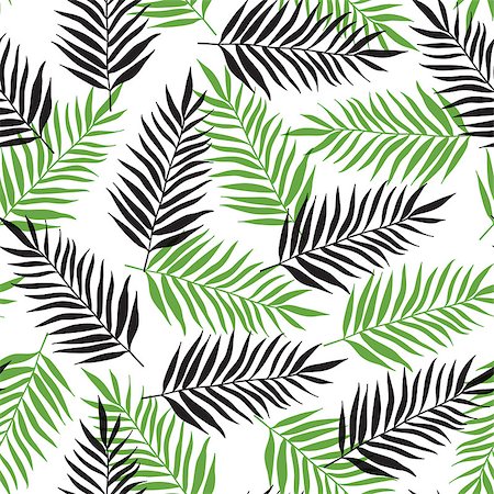 simsearch:400-09011216,k - Decorative tropical seamless pattern with black and green palm leaves on a white background Foto de stock - Super Valor sin royalties y Suscripción, Código: 400-09153139
