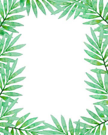 simsearch:400-09011216,k - Floral frame with green watercolor palm branch. Hand drawn tropical background Foto de stock - Super Valor sin royalties y Suscripción, Código: 400-09153133