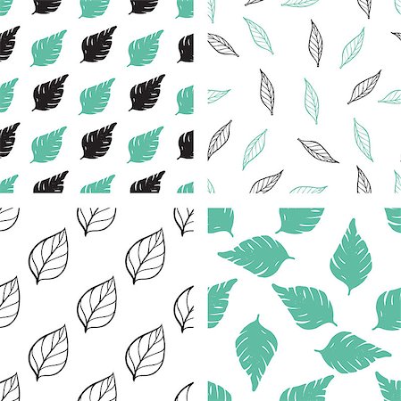 simsearch:400-09011216,k - Set of decorative vector floral seamless patterns with green and black leaves on a white background Foto de stock - Super Valor sin royalties y Suscripción, Código: 400-09153141