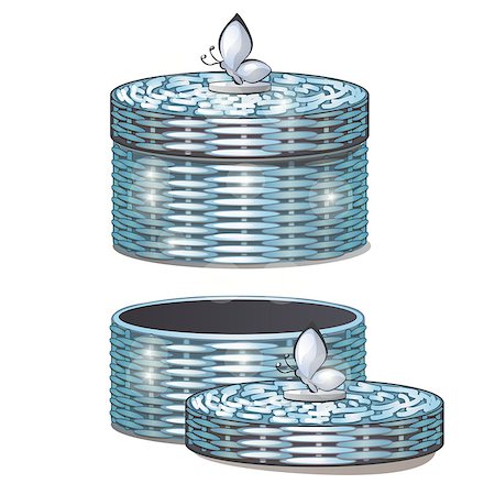 Set of round wicker baskets with lids. Vector illustration. Storage packaging. Stockbilder - Microstock & Abonnement, Bildnummer: 400-09153143