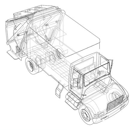 Garbage truck concept. Vector rendering of 3d. Wire-frame style. The layers of visible and invisible lines are separated Stock Photo - Budget Royalty-Free & Subscription, Code: 400-09153166