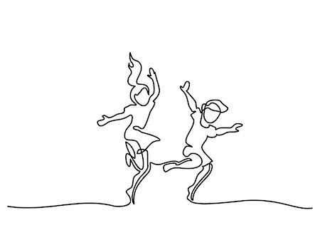 Continuous line drawing. Happy children dancing and jumping. Vector illustration. Concept for logo, card, banner, poster, flyer Stock Photo - Budget Royalty-Free & Subscription, Code: 400-09153238