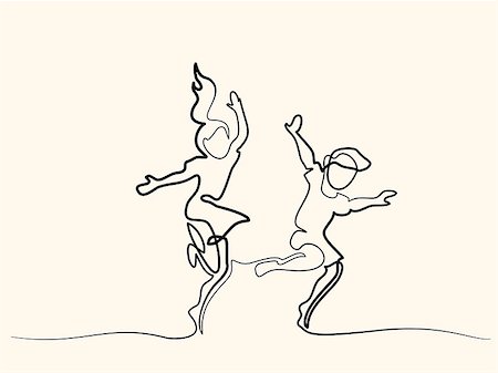 Continuous line drawing. Happy children dancing and jumping. Vector illustration. Concept for logo, card, banner, poster, flyer Stock Photo - Budget Royalty-Free & Subscription, Code: 400-09153245