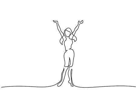 Continuous line drawing. Happy woman dancing. Vector illustration. Concept for logo, card, banner, poster flyer Foto de stock - Super Valor sin royalties y Suscripción, Código: 400-09153240