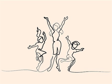 Continuous line drawing. Happy mother dancing with children. Vector illustration. Concept for logo, card, banner, poster, flyer Stock Photo - Budget Royalty-Free & Subscription, Code: 400-09153243