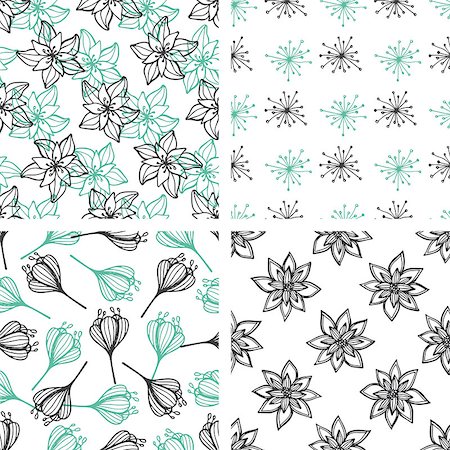 simsearch:400-09011216,k - Set of decorative vector floral seamless patterns with green and black flowers on a white background Foto de stock - Super Valor sin royalties y Suscripción, Código: 400-09153423