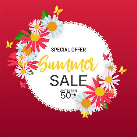 flamingo not pink not bird - Abstract Flower Summer Sale Background with Frame. Vector Illustration EPS10 Stock Photo - Budget Royalty-Free & Subscription, Code: 400-09153547