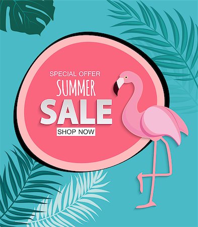 flamingo not pink not bird - Abstract Tropical Summer Sale Background with Flamingo and Leaves. Vector Illustration EPS10 Stock Photo - Budget Royalty-Free & Subscription, Code: 400-09153560