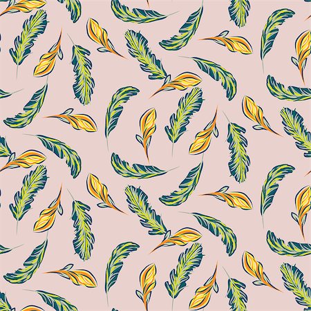 Tropical leaves and flowers seamless vector pattern. Palm leaf and florals summer green background. Fotografie stock - Microstock e Abbonamento, Codice: 400-09153580