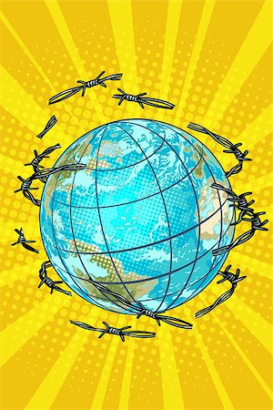 prison break - planet earth is barbed wire free. Pop art retro vector illustration kitsch vintage Stock Photo - Budget Royalty-Free & Subscription, Code: 400-09153594
