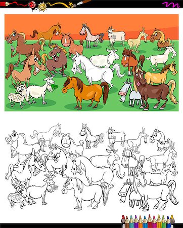 simsearch:400-09050922,k - Cartoon Illustration of Horses ans Goats Farm Animal Characters Group Coloring Book Activity Stock Photo - Budget Royalty-Free & Subscription, Code: 400-09153656