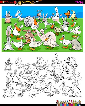 simsearch:400-09050922,k - Cartoon Illustration of Ducks and Rabbits Farm Animal Characters Group Coloring Book Activity Stock Photo - Budget Royalty-Free & Subscription, Code: 400-09153658