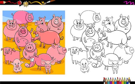 simsearch:400-09153654,k - Cartoon Illustration of Pigs Characters Group Coloring Book Activity Photographie de stock - Aubaine LD & Abonnement, Code: 400-09153659