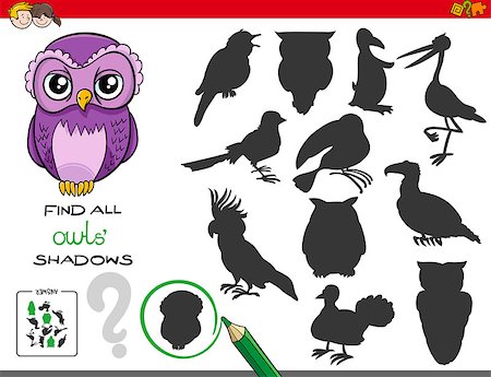 Cartoon Illustration of Finding All Owls Shadows Educational Activity for Children Stock Photo - Budget Royalty-Free & Subscription, Code: 400-09153666