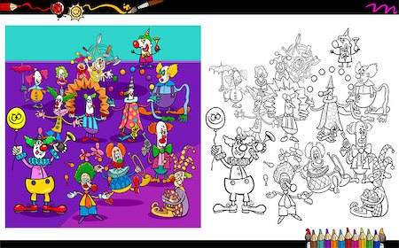 simsearch:400-09115671,k - Cartoon Illustration of Clowns Characters Group Coloring Book Activity Photographie de stock - Aubaine LD & Abonnement, Code: 400-09153660