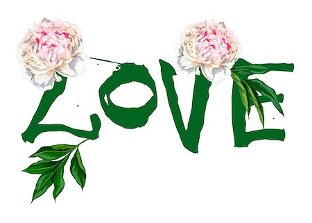 Hand written lettering LOVE and beautiful peonies flowers for valentines day design poster, greeting card, photo album, banner. Calligraphy vector illustration collection Stockbilder - Microstock & Abonnement, Bildnummer: 400-09153860