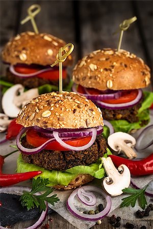 Veggie mushroom and lentil burgers Stock Photo - Budget Royalty-Free & Subscription, Code: 400-09170456