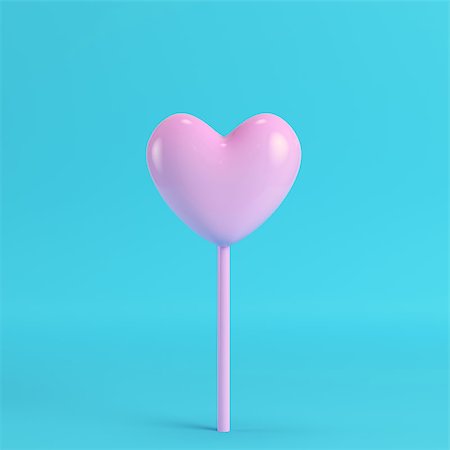 pastel color lollipop candy - Pink heart on a stick on bright blue background in pastel colors. Minimalism concept. 3d render Stock Photo - Budget Royalty-Free & Subscription, Code: 400-09170540