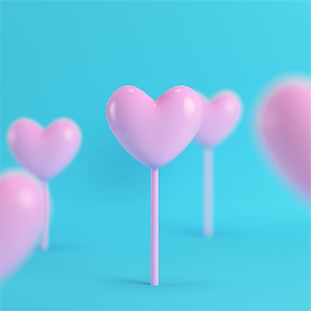 pastel color lollipop candy - Pink hearts on a stick on bright blue background in pastel colors. Minimalism concept. 3d render Stock Photo - Budget Royalty-Free & Subscription, Code: 400-09170541