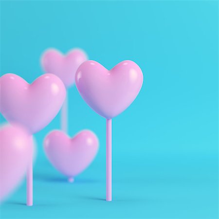pastel color lollipop candy - Pink hearts on a stick on bright blue background in pastel colors with copy space. Minimalism concept. 3d render Stock Photo - Budget Royalty-Free & Subscription, Code: 400-09170542