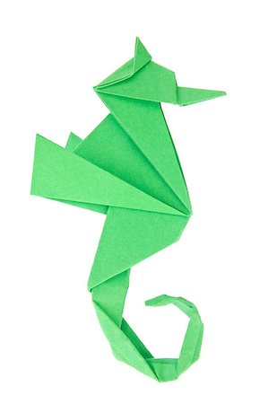 simsearch:400-09170569,k - Green seahorse (Hippocampus) of origami, isolated on white background. Foto de stock - Super Valor sin royalties y Suscripción, Código: 400-09170560