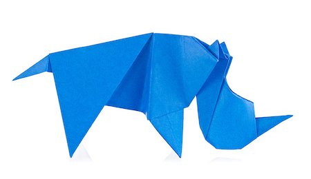 simsearch:400-09170569,k - Blue rhinoceros of origami, isolated on white background. Foto de stock - Super Valor sin royalties y Suscripción, Código: 400-09170571