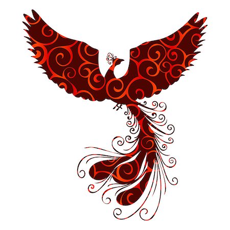 Phoenix bird pattern silhouette ancient mythology fantasy. Vector illustration. Stock Photo - Budget Royalty-Free & Subscription, Code: 400-09170788