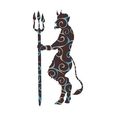 Devil demon religion trident pattern silhouette ancient mythology. Vector illustration. Stock Photo - Budget Royalty-Free & Subscription, Code: 400-09170792