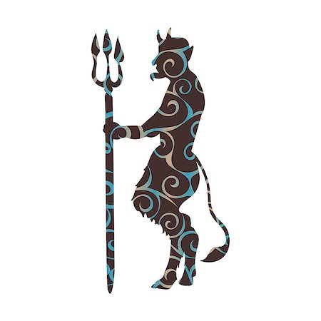 simsearch:400-07486435,k - Devil demon religion trident pattern silhouette ancient mythology. Vector illustration. Stock Photo - Budget Royalty-Free & Subscription, Code: 400-09170792