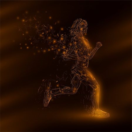 explosive runner - Abstract futuristic background. Cover template. Low poly yellow jogging girls with wings of triangular particles. Stock Photo - Budget Royalty-Free & Subscription, Code: 400-09170917