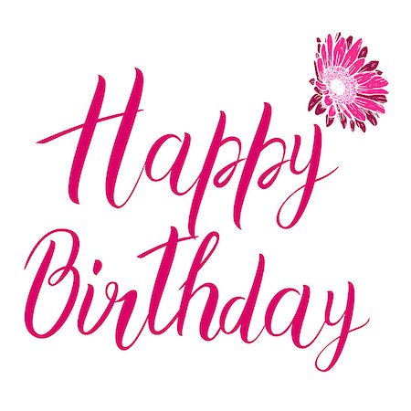 Happy Birthday pink text isolated on white background. Festive typography vector designs for greeting cards. Ready template Fotografie stock - Microstock e Abbonamento, Codice: 400-09170985